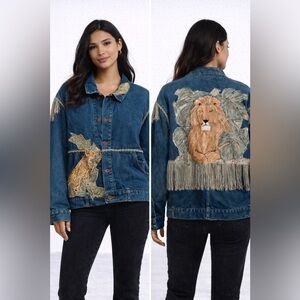 Vintage Hand-Painted Denim Jacket w/ Lion &
Leopard Art + Fringe - One of a Kind